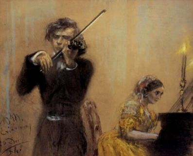  Joseph Joachim and Clara Schumann in concert, by Adolf Menzel (1853)